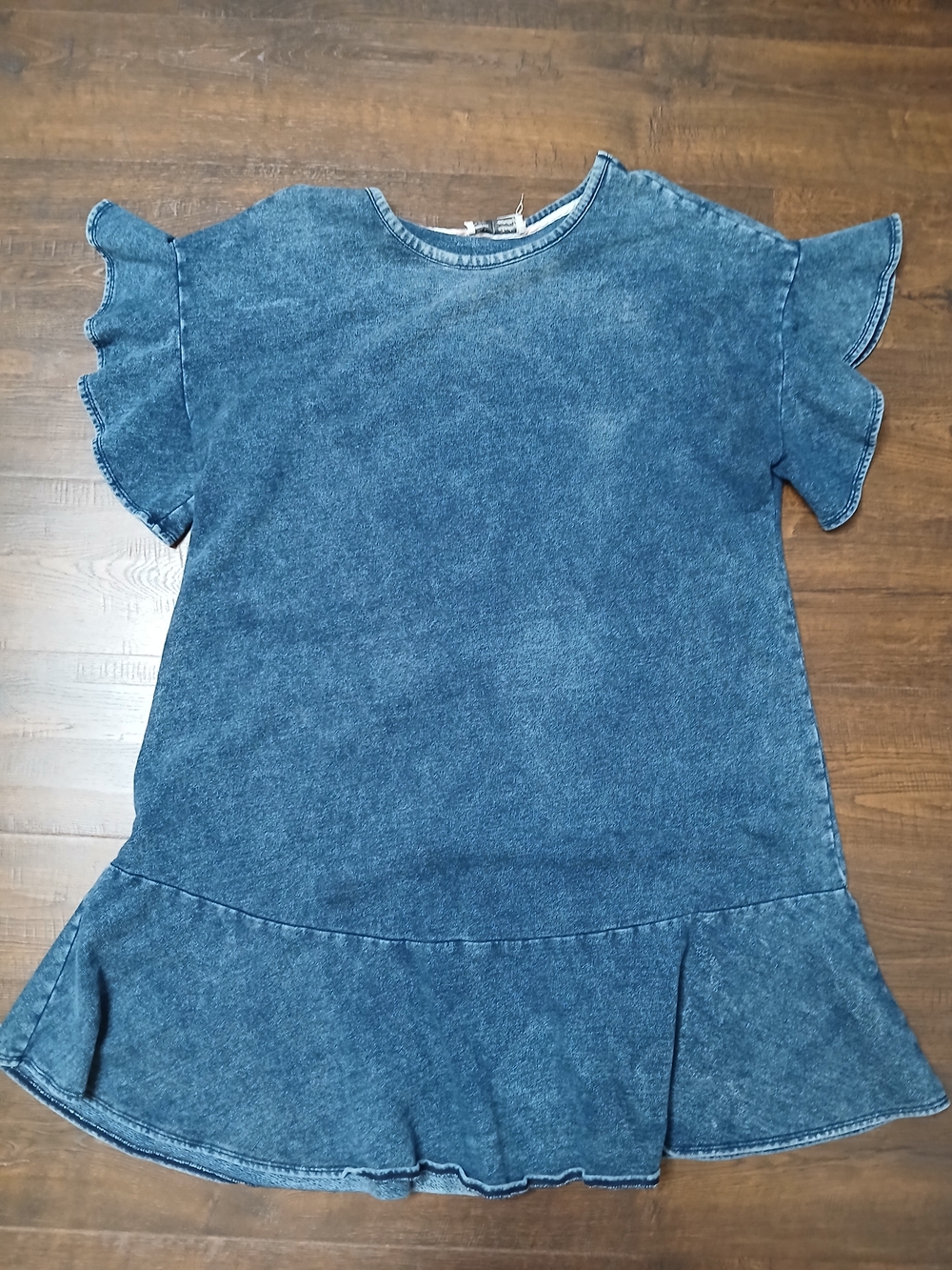 Saturday/Sunday Blue Knit Ruffle Flutter Short Sleeve Shift Dress Cotton Size L